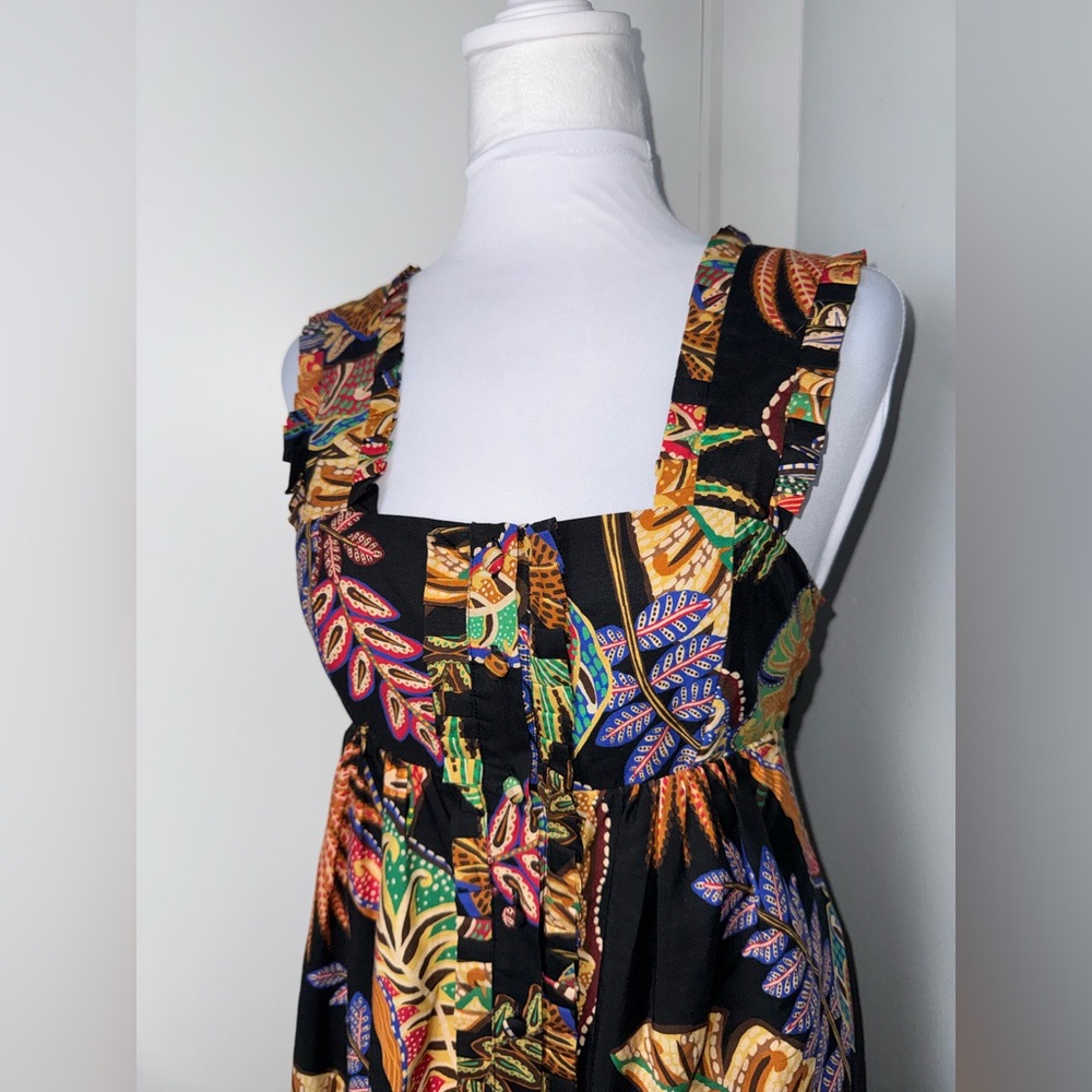 Farm Rio Cool Foliage Black Sleeveless Maxi Dress/Size XXS - Picture 4 of 9